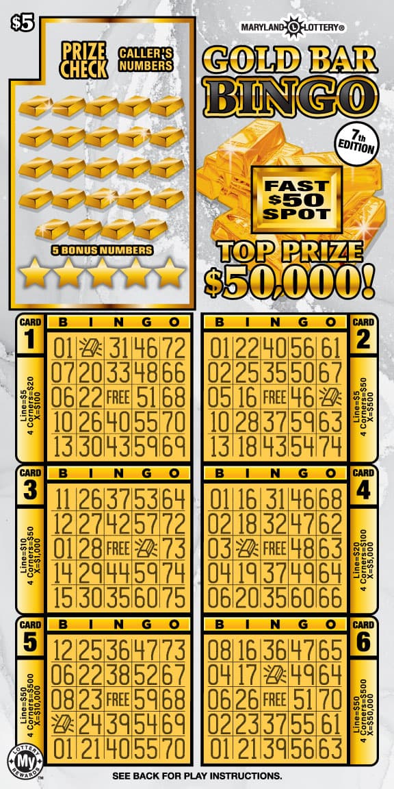 Gold Bar Bingo Maryland Lottery scratch-off ticket