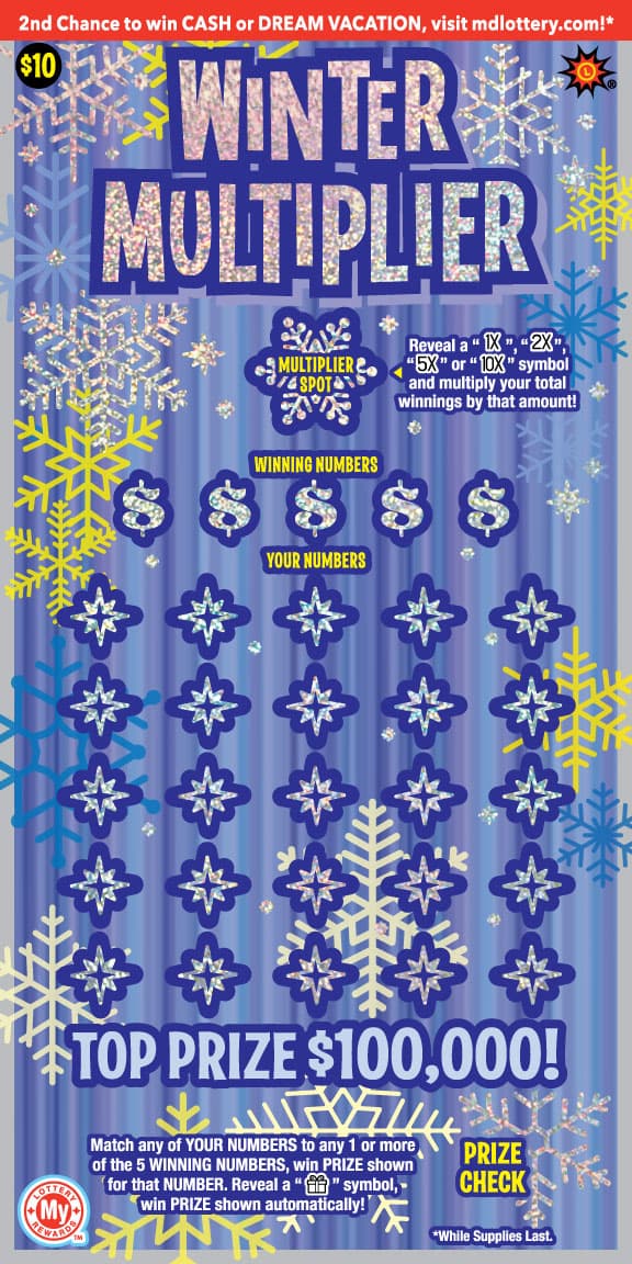 Winter Multiplier Maryland Lottery scratch-off ticket art