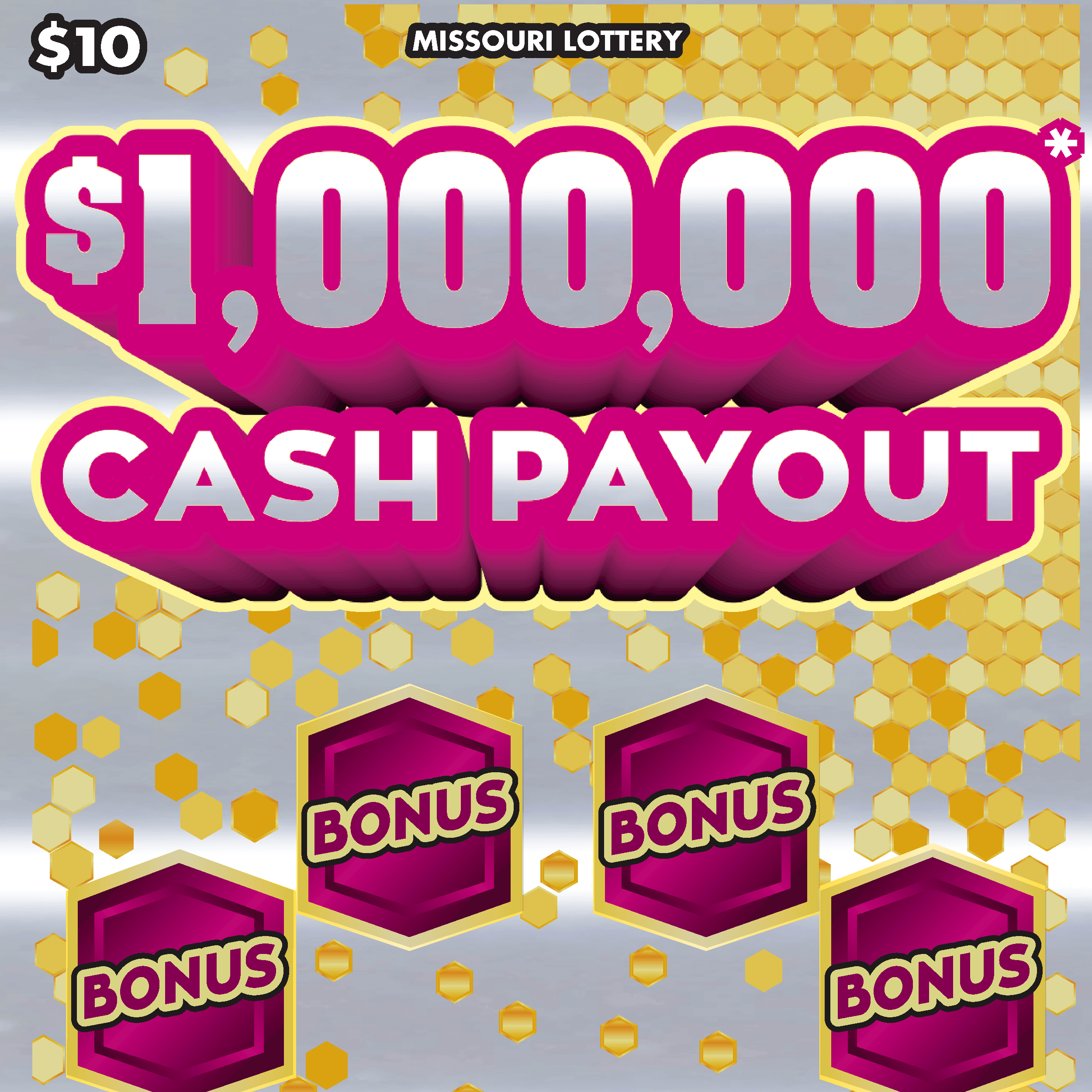 $1,000,000 CASH PAYOUT Missouri Lottery scratch-off ticket art