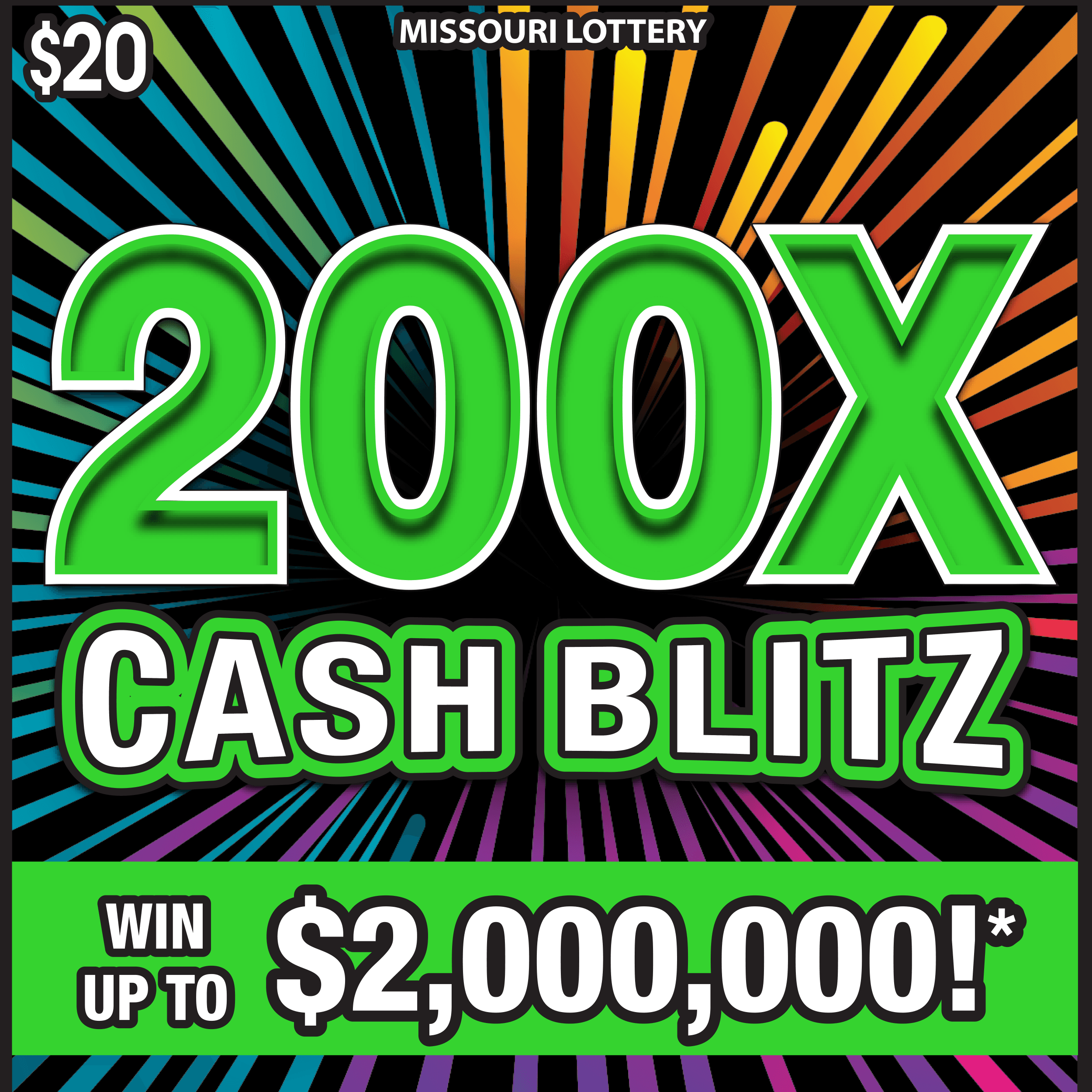200X CASH BLITZ Missouri Lottery scratch-off ticket art