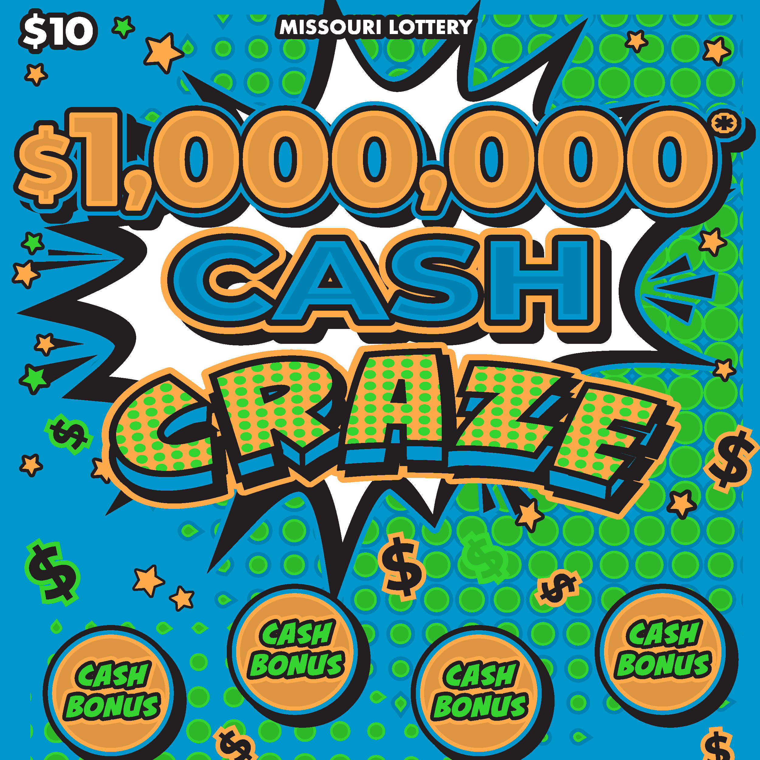 $1,000,000* CASH CRAZE Missouri Lottery scratch-off ticket