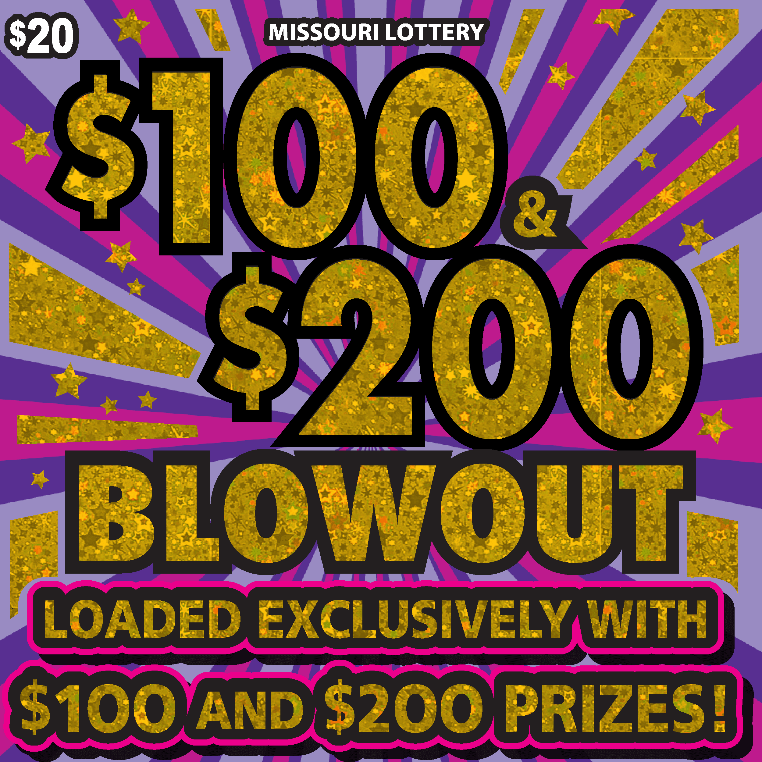 $100 & $200 BLOWOUT Missouri Lottery scratch-off ticket art