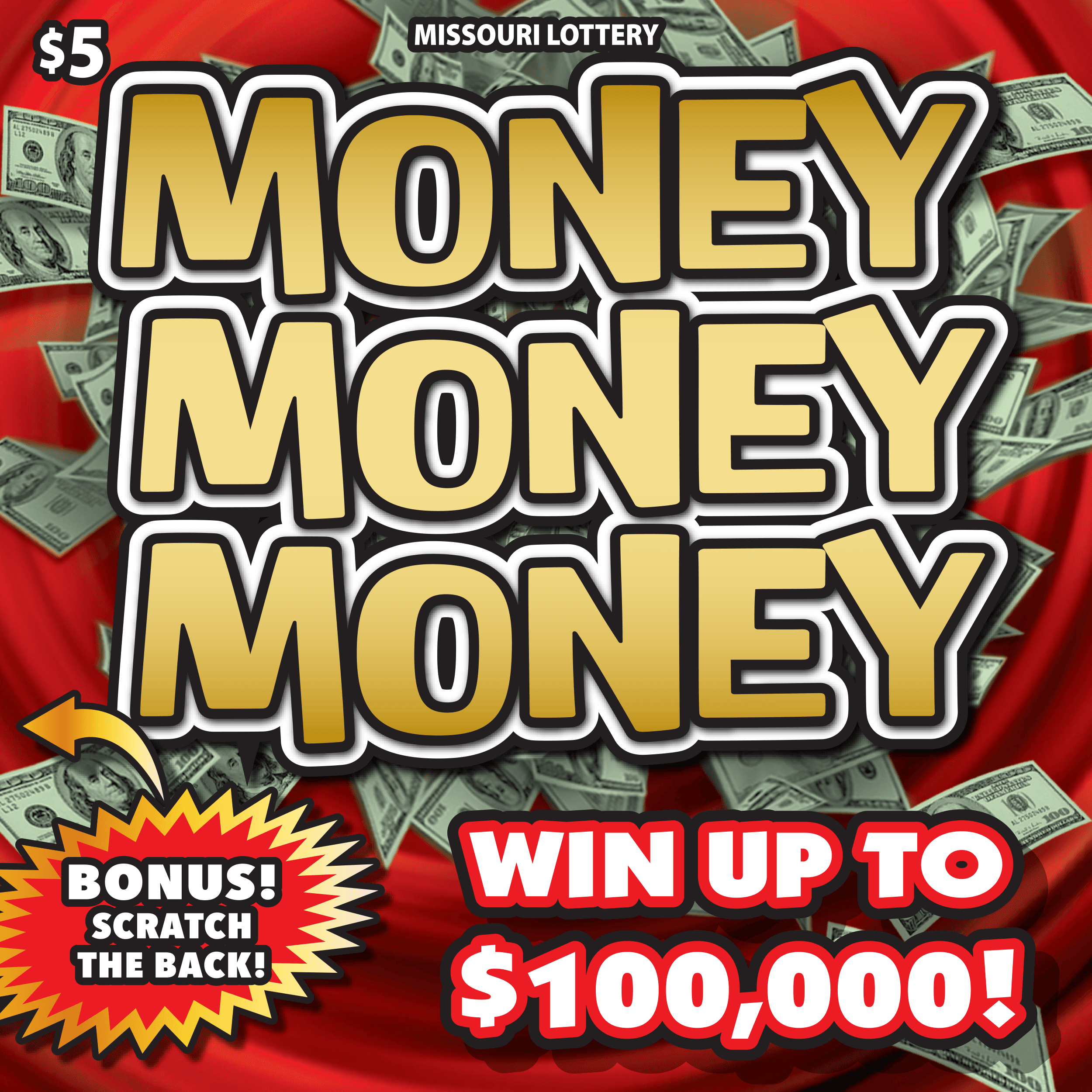 Money Money Money Missouri Lottery scratch-off ticket art