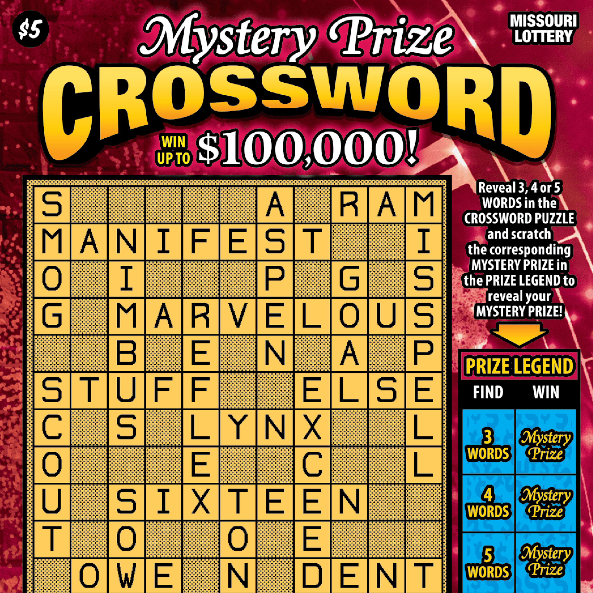 Mystery Prize Crossword Missouri Lottery scratch-off ticket