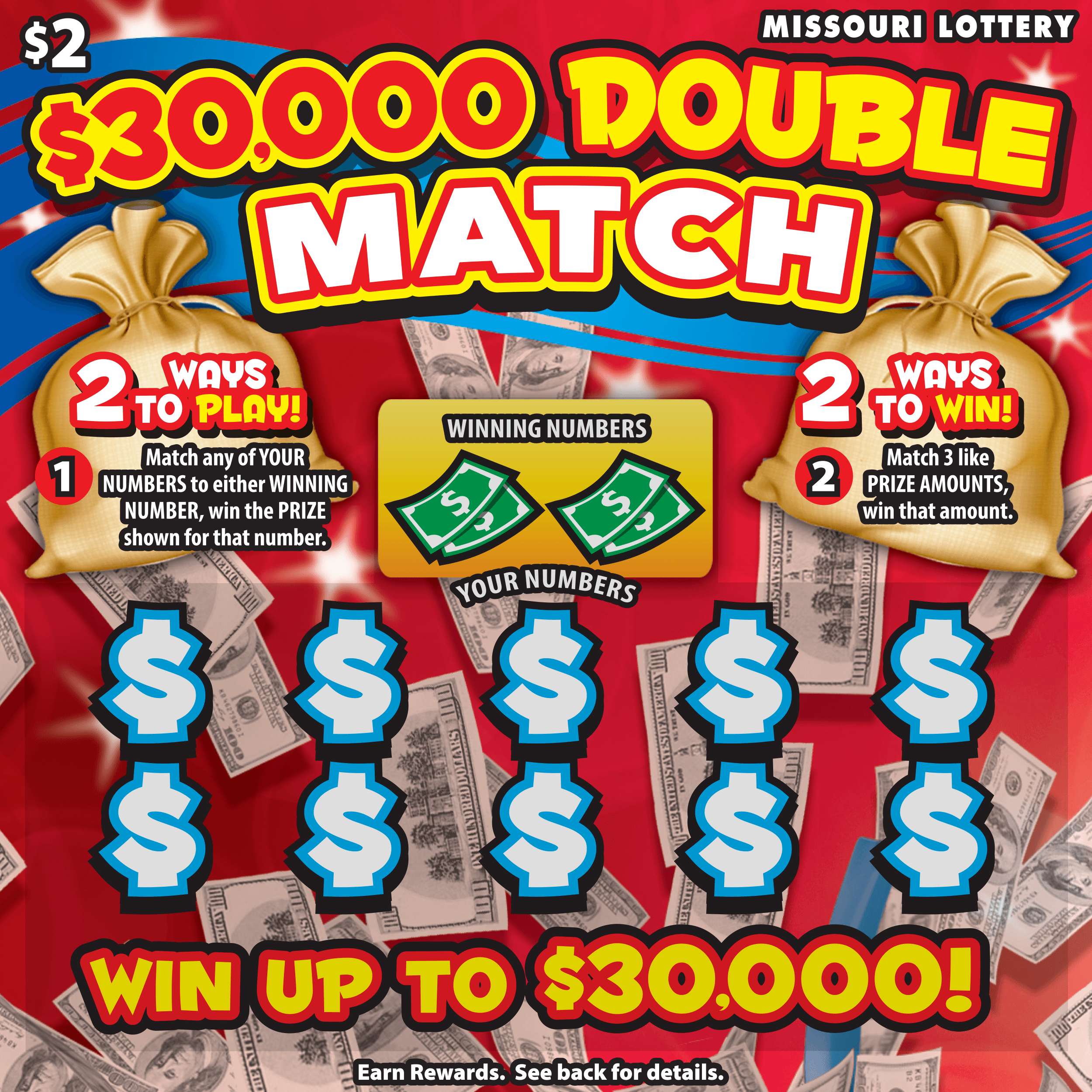 $30,000 Double Match Missouri Lottery scratch-off ticket art