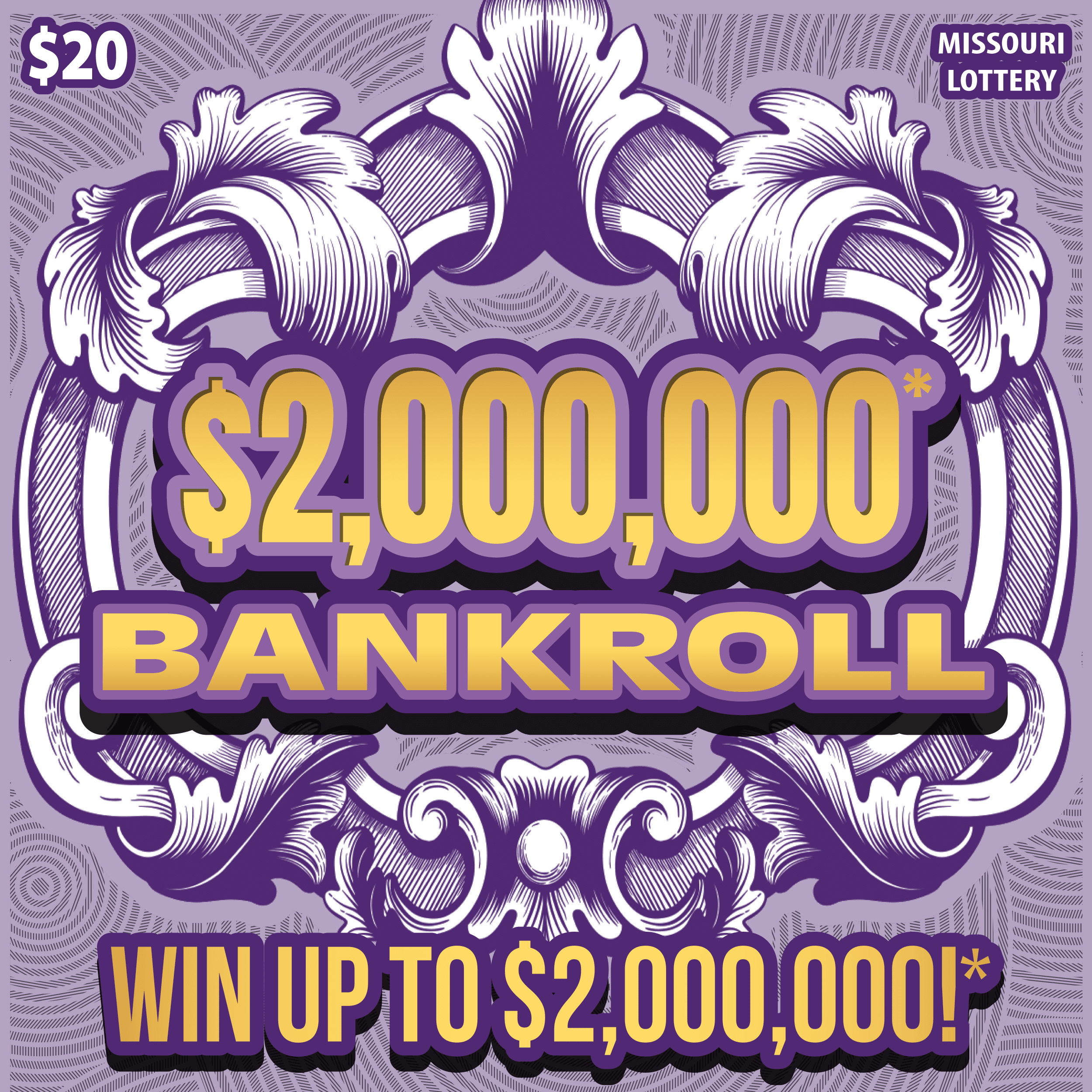 $2,000,000 BANKROLL Missouri Lottery scratch-off ticket art