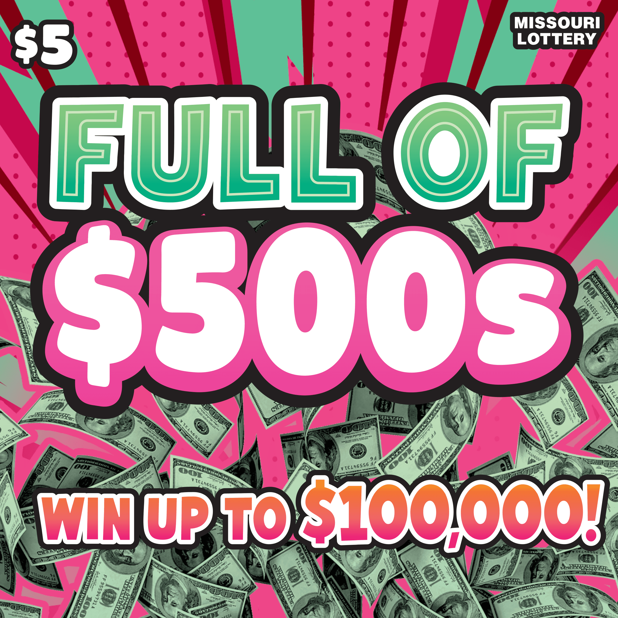 Full of $500s Missouri Lottery scratch-off ticket art