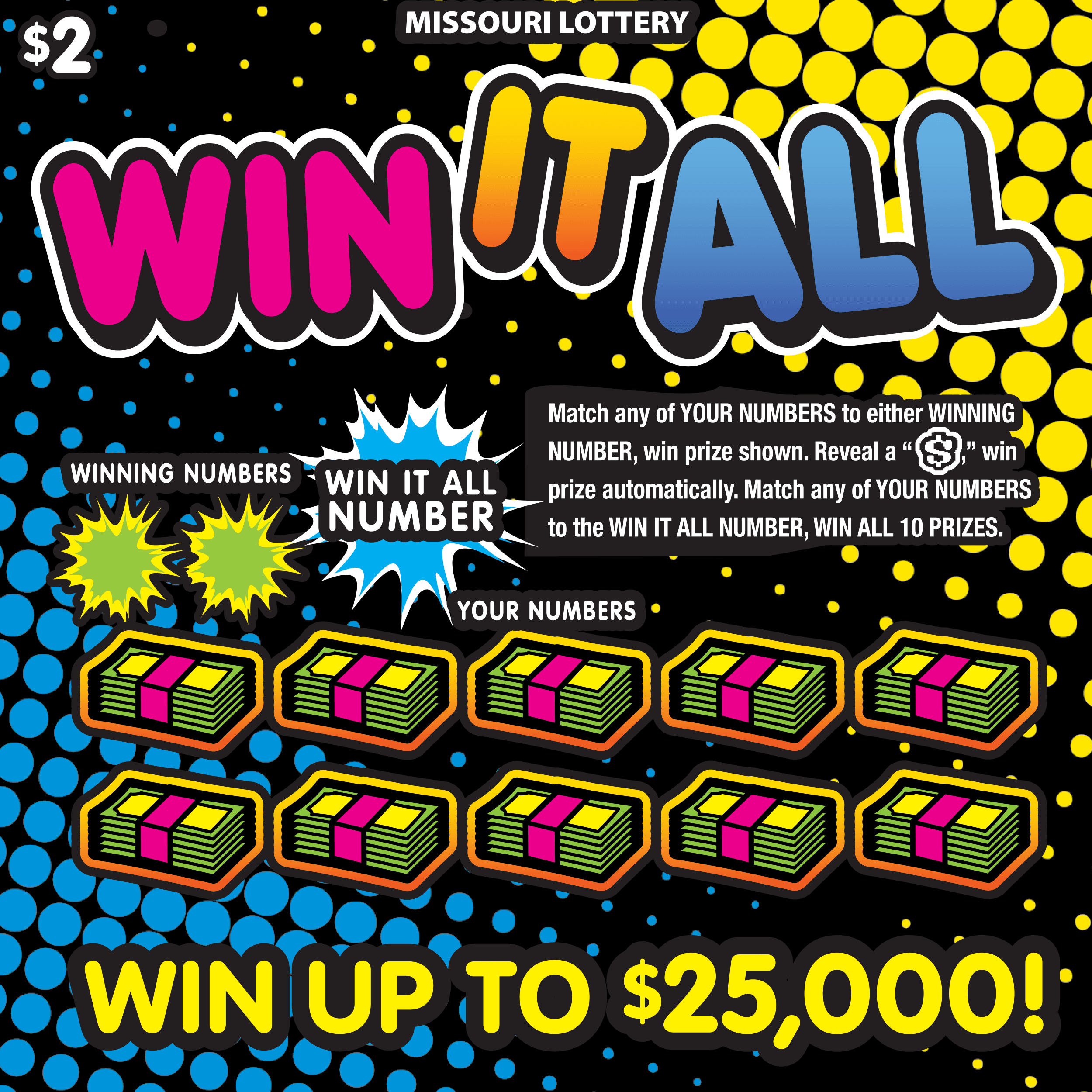 Win It All Missouri Lottery scratch-off ticket art