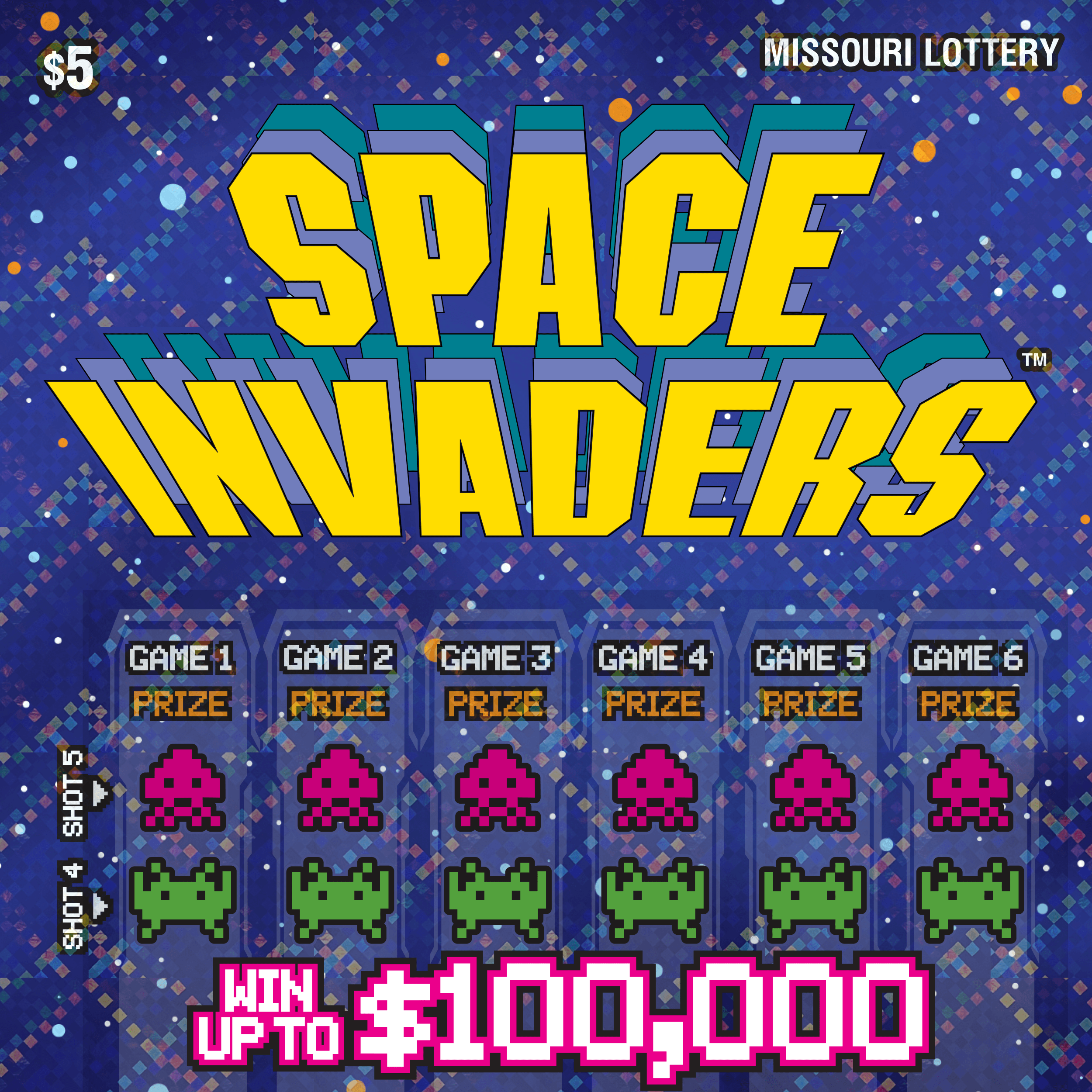 Space Invaders Missouri Lottery scratch-off ticket art