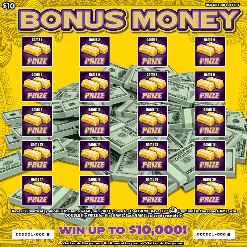 Bonus Money New Mexico Lottery scratch-off ticket art