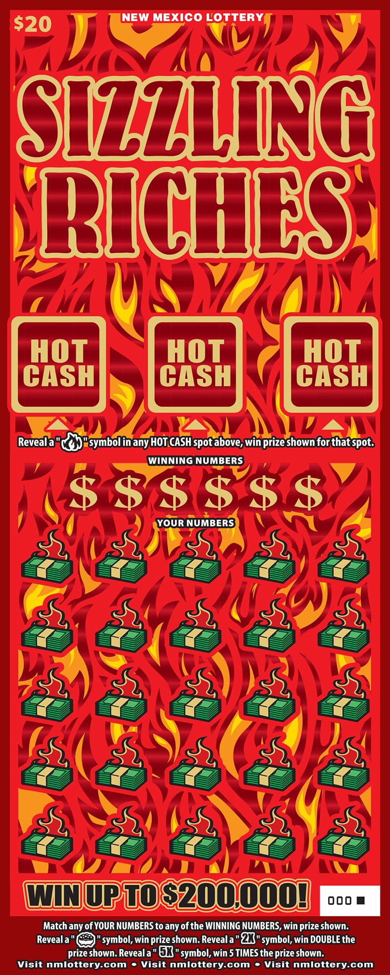 Sizzling Riches New Mexico Lottery scratch-off ticket