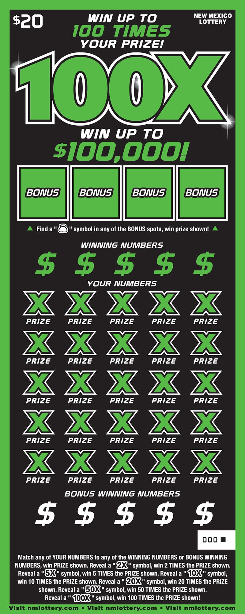 100X New Mexico Lottery scratch-off ticket art