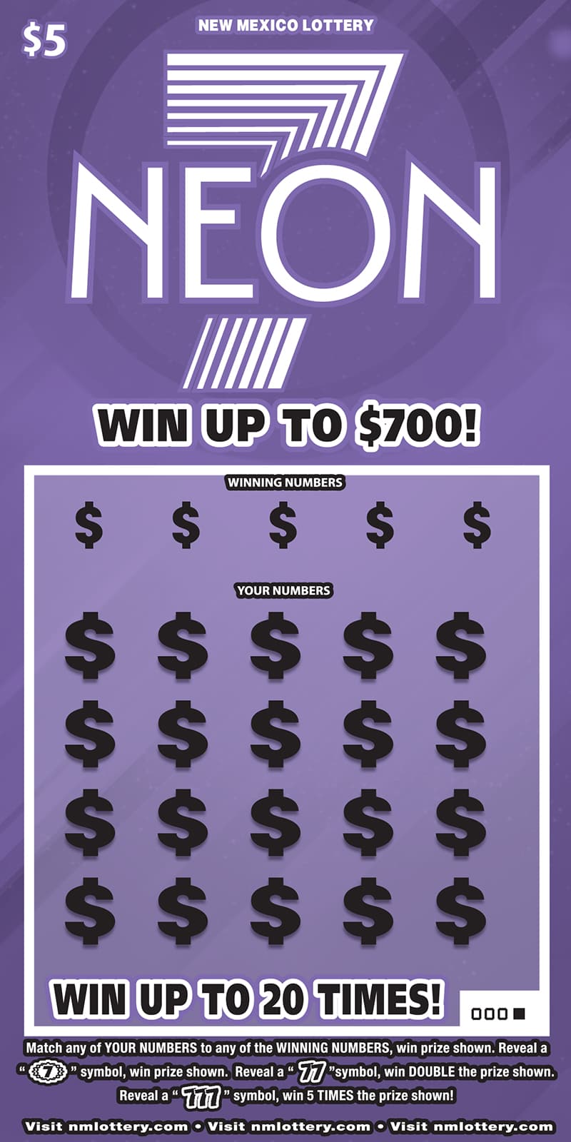 Neon 7 New Mexico Lottery scratch-off ticket art