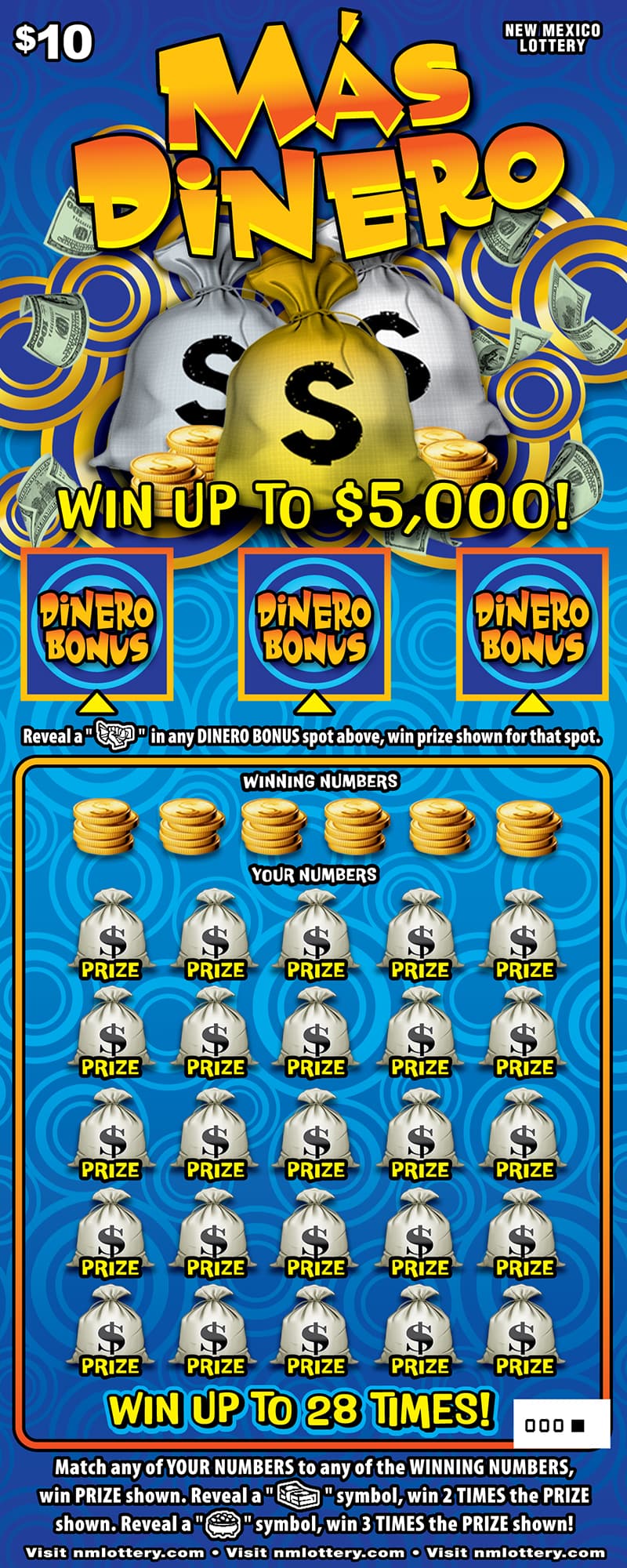 Más Dinero New Mexico Lottery scratch-off ticket