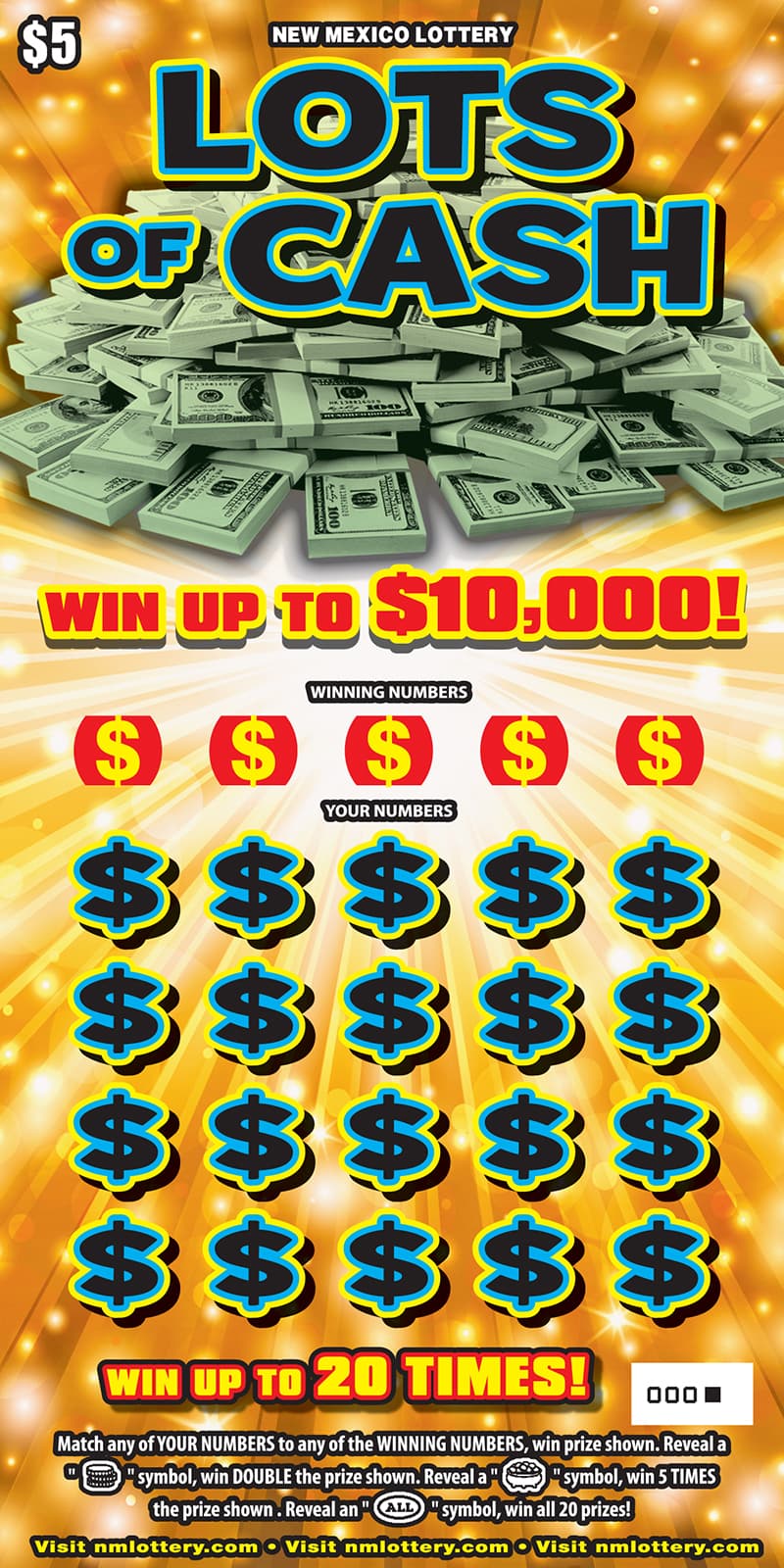 Lots of Cash New Mexico Lottery scratch-off ticket art