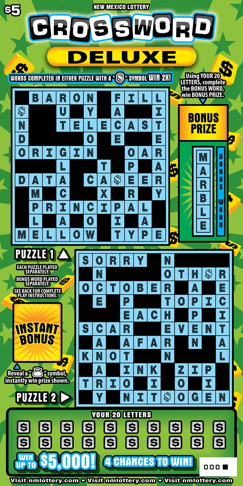 Crossword Deluxe New Mexico Lottery scratch-off ticket art