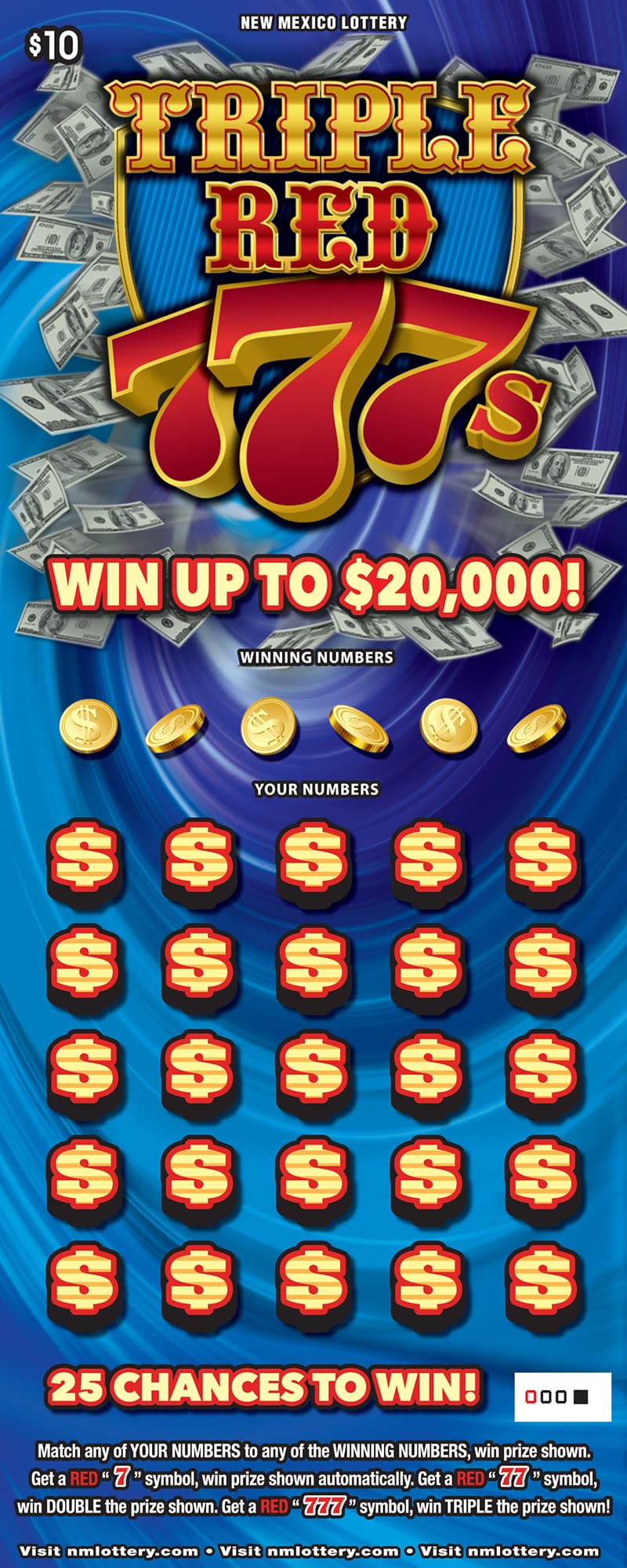 Triple Red 777s New Mexico Lottery scratch-off ticket