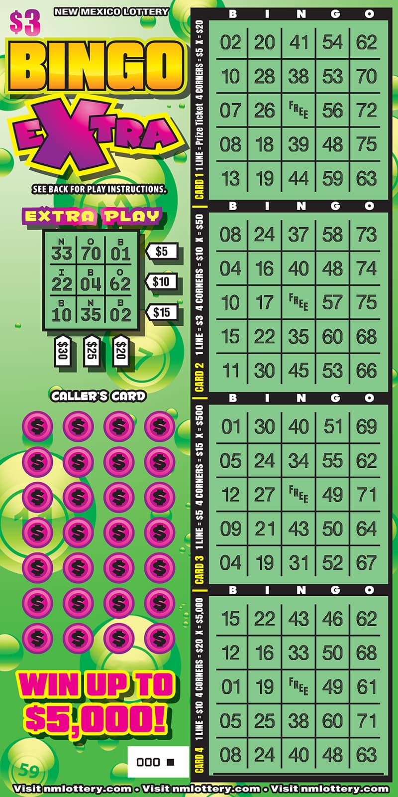 Bingo Extra New Mexico Lottery scratch-off ticket art