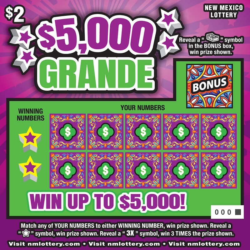 $5,000 Grande New Mexico Lottery scratch-off ticket art