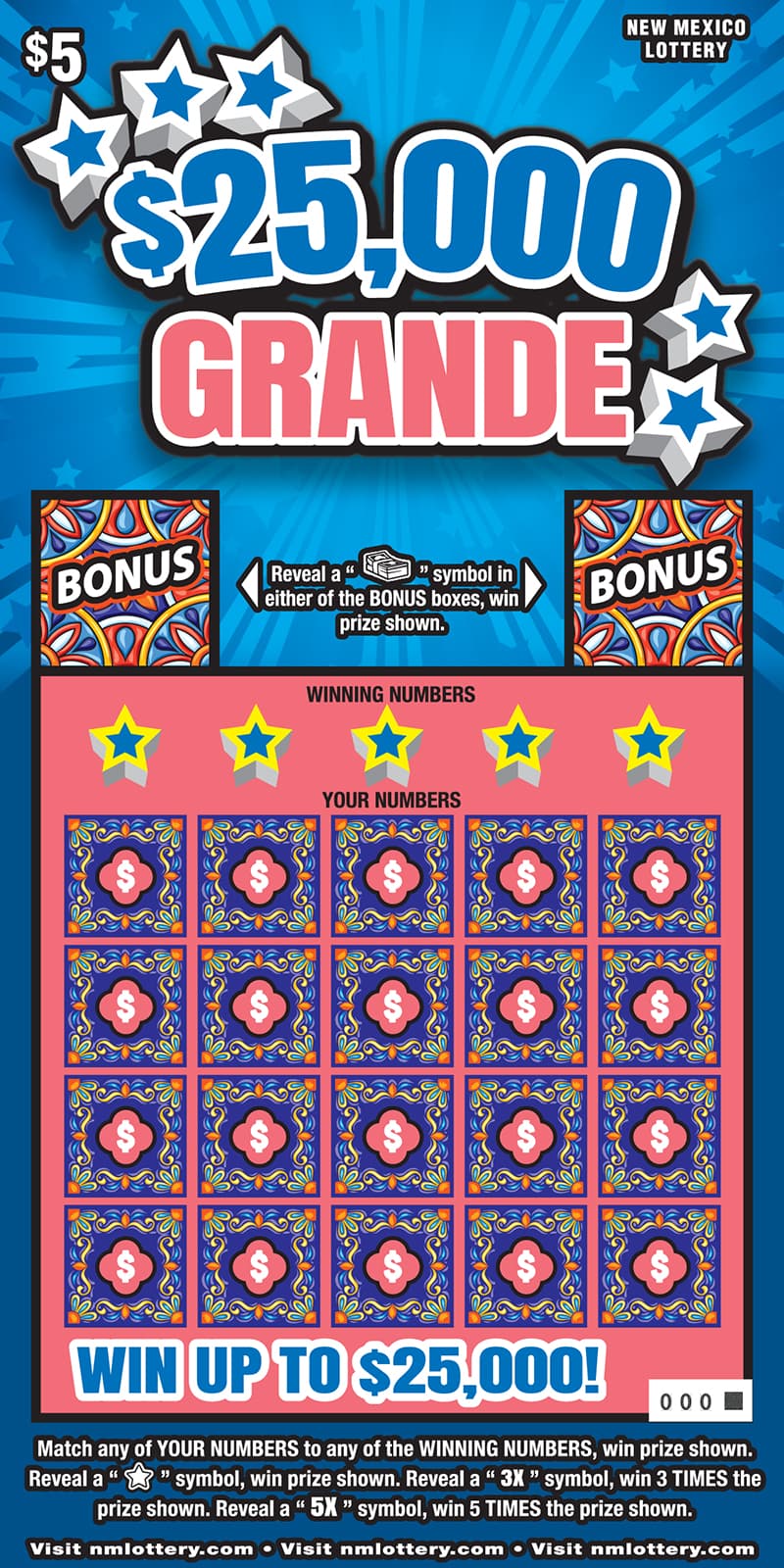 $25,000 Grande New Mexico Lottery scratch-off ticket art