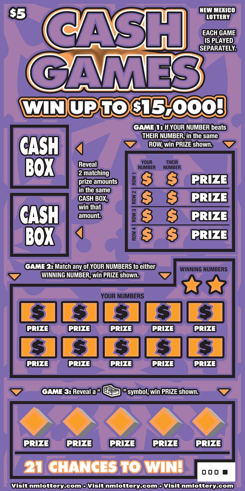 Cash Games New Mexico Lottery scratch-off ticket
