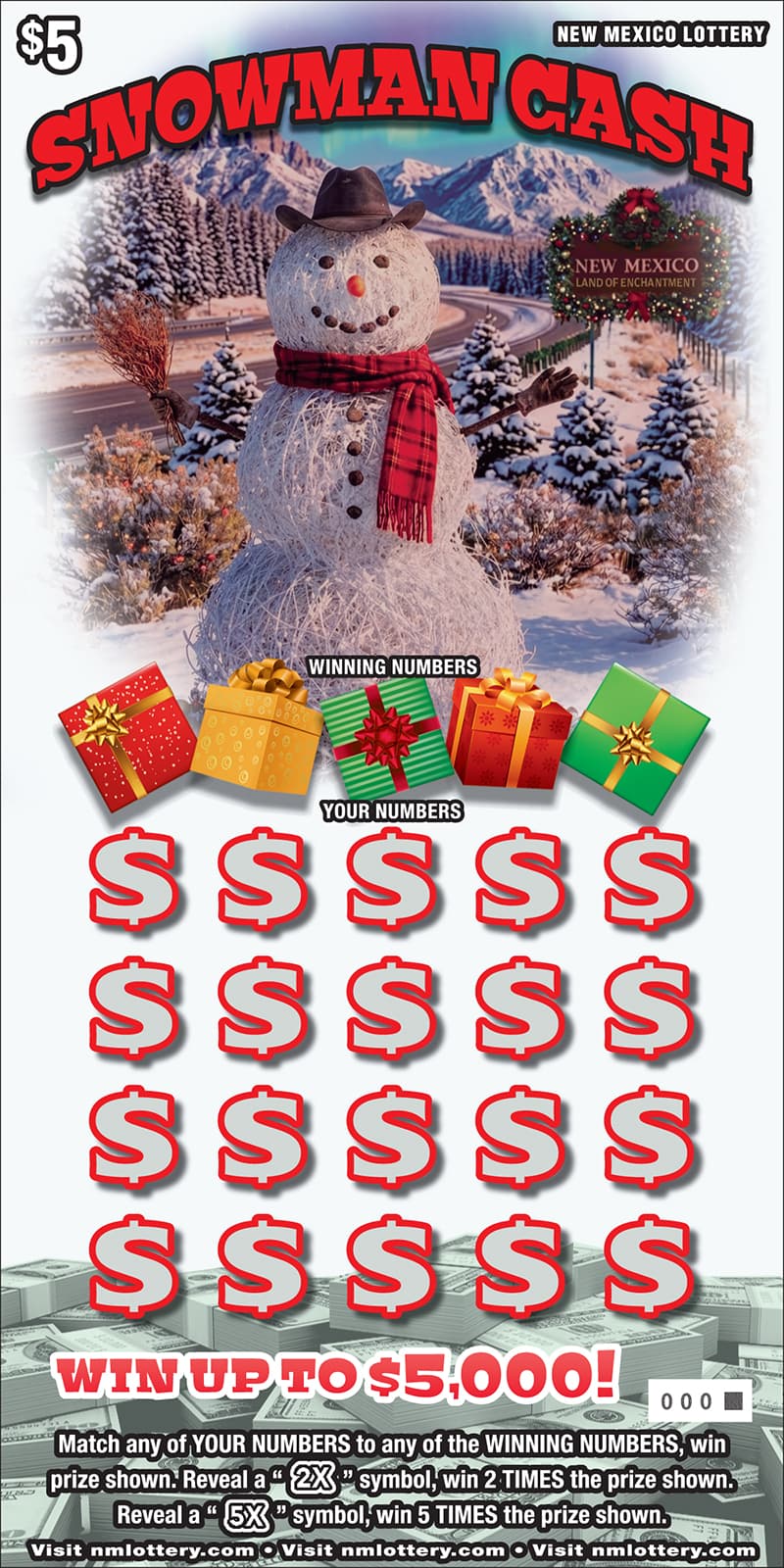 Snowman Cash New Mexico Lottery scratch-off ticket
