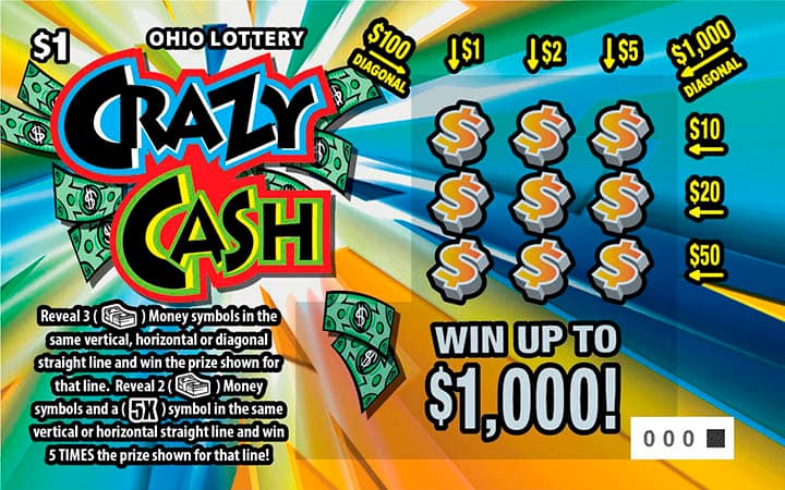 Crazy Cash Ohio Lottery scratch-off ticket art