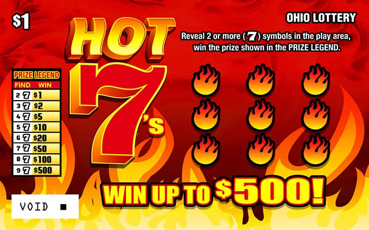 Hot 7s Ohio Lottery scratch-off ticket art