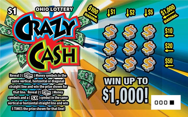 Crazy Cash Ohio Lottery scratch-off ticket art