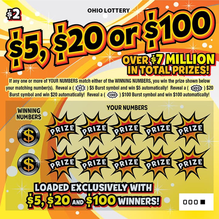 $5, $20 or $100 Ohio Lottery scratch-off ticket