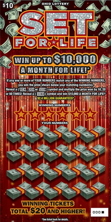 Set For Life Ohio Lottery scratch-off ticket art