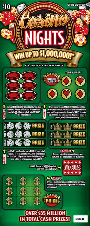 Casino Nights Ohio Lottery scratch-off ticket art