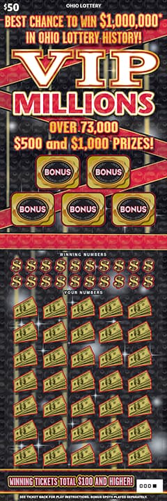 VIP Millions Ohio Lottery scratch-off ticket