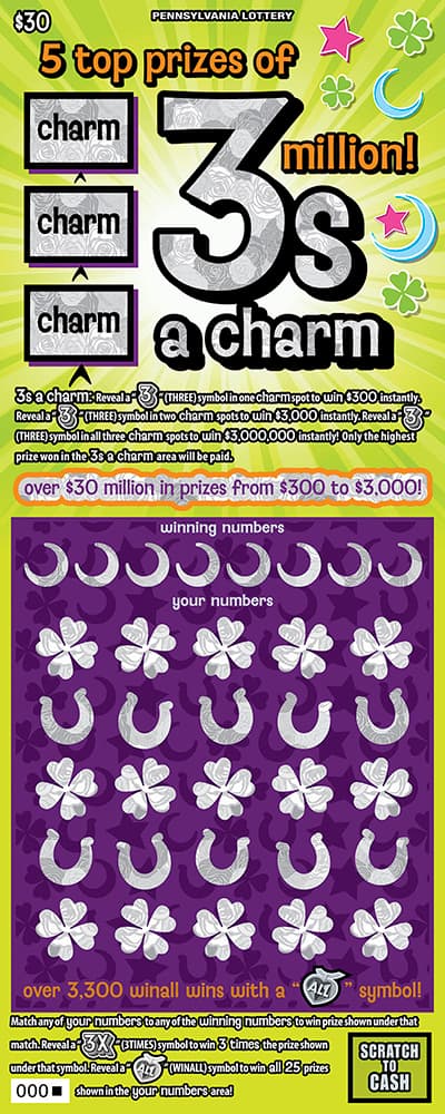 3s a Charm Pennsylvania Lottery scratch-off ticket