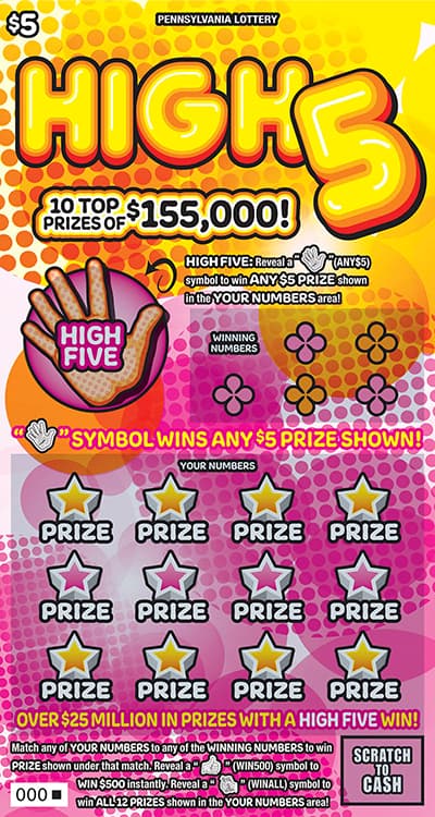 High 5 Pennsylvania Lottery scratch-off ticket art