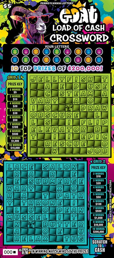 Goat Load of Cash Crossword Pennsylvania Lottery scratch-off ticket art