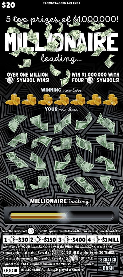 Millionaire Loading Pennsylvania Lottery scratch-off ticket