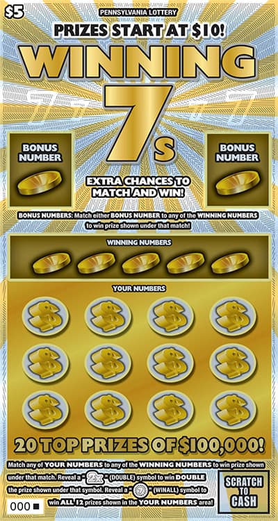 Winning 7s Pennsylvania Lottery scratch-off ticket art