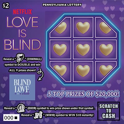 LOVE IS BLIND Pennsylvania Lottery scratch-off ticket art
