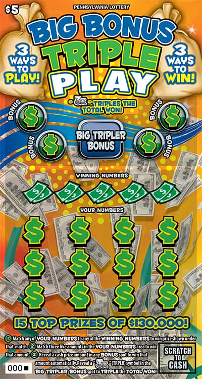 Big Bonus Triple Play Pennsylvania Lottery scratch-off ticket