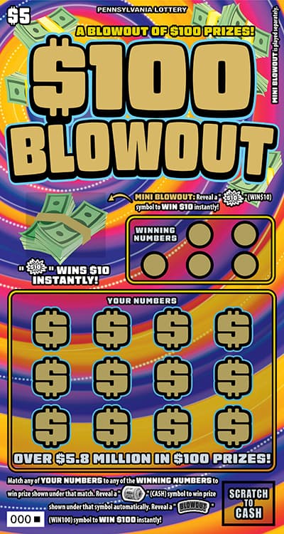 $100 Blowout Pennsylvania Lottery scratch-off ticket art