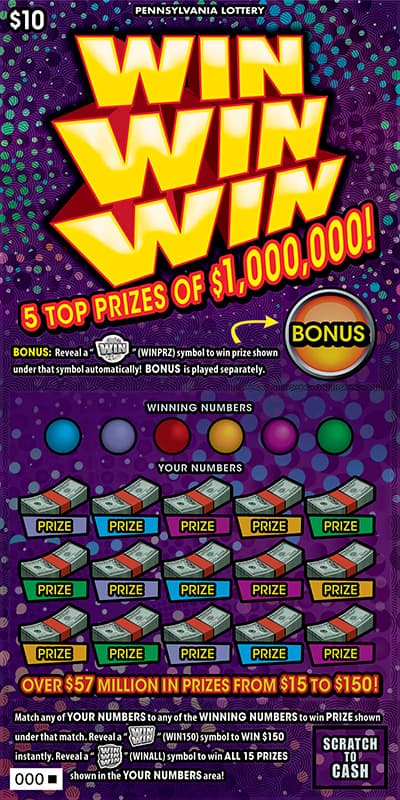 Win Win Win Pennsylvania Lottery scratch-off ticket art