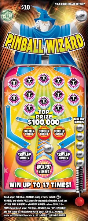 PINBALL WIZARD Rhode Island Lottery scratch-off ticket