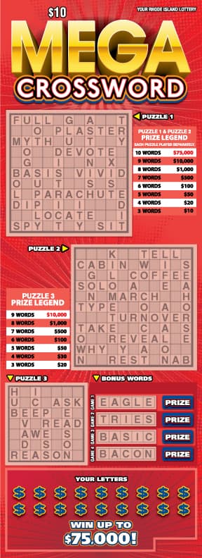 MEGA CROSSWORD Rhode Island Lottery scratch-off ticket art