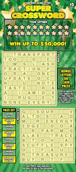 SUPER CROSSWORD Rhode Island Lottery scratch-off ticket art