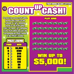 COUNT UP CASH Rhode Island Lottery scratch-off ticket art