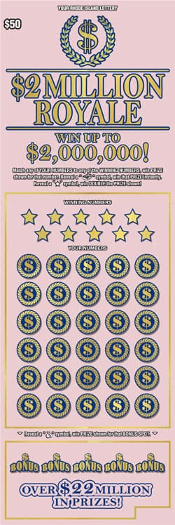 2 MILLION ROYALE Rhode Island Lottery scratch-off ticket art