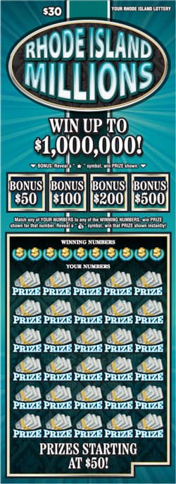 RHODE ISLAND MILLIONS Rhode Island Lottery scratch-off ticket