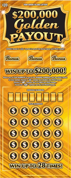 $200,000 GOLDEN PAYOUT Rhode Island Lottery scratch-off ticket
