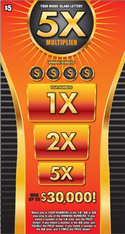 5X MULTIPLIER Rhode Island Lottery scratch-off ticket art